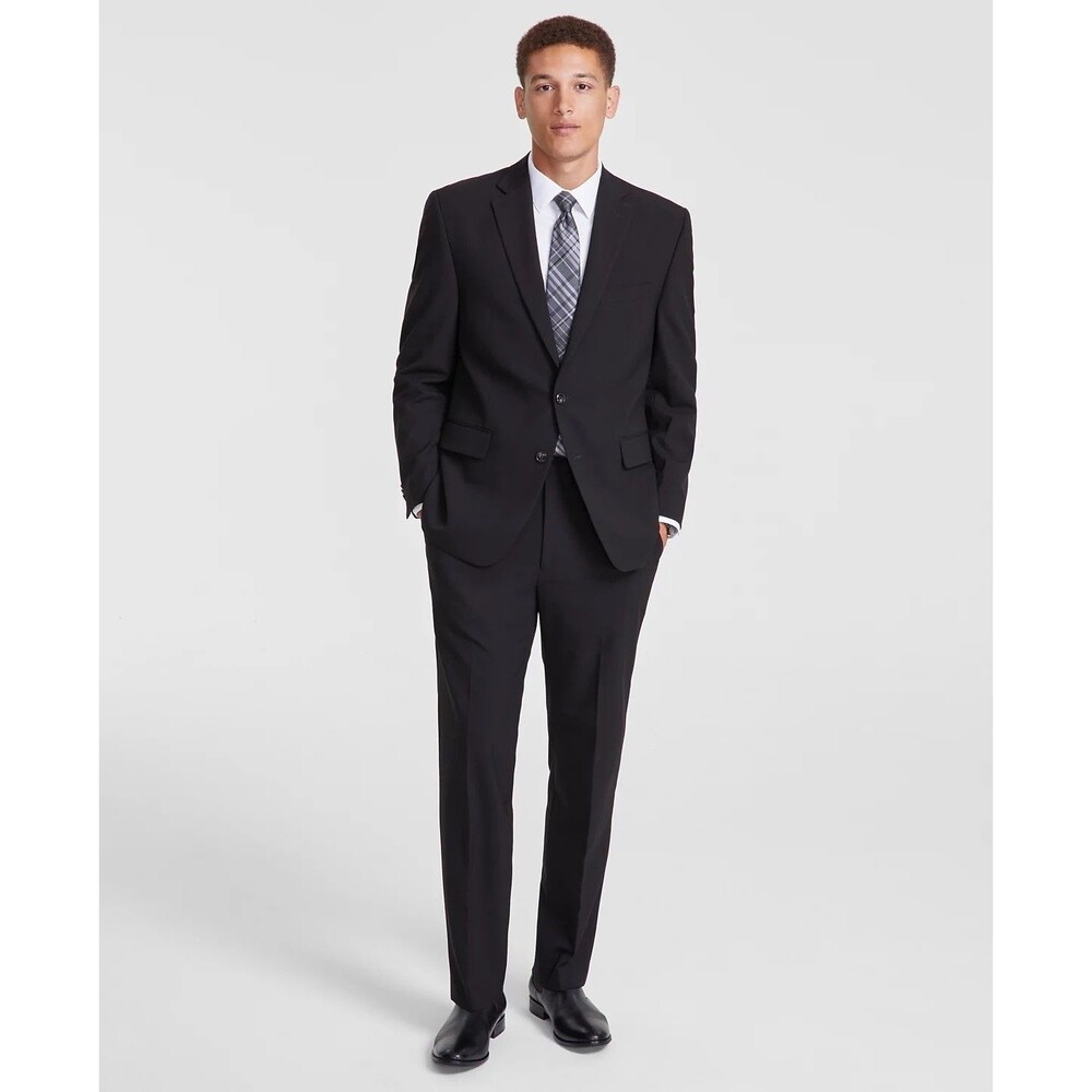 $395 NEW PERRY ELLIS MENS 48L SOLID BLACK 2 PIECE SUIT WITH DRESS PANTS 42X33